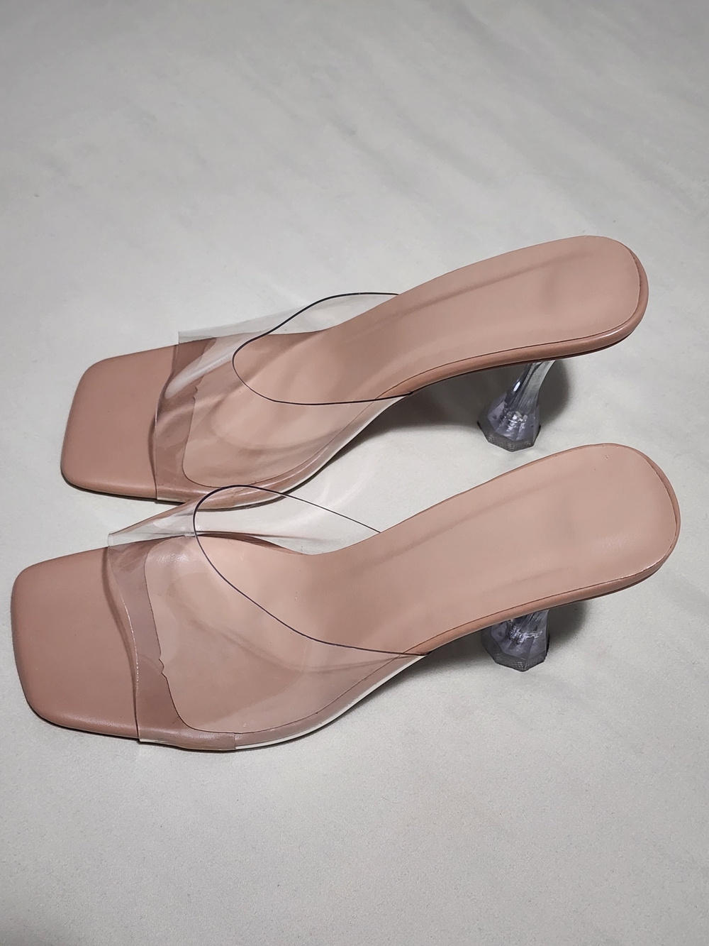 Nude Clear Strap Mule Heels Size 37 6.5 Us